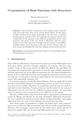 Cryptanalysis of Hash Functions with Structures