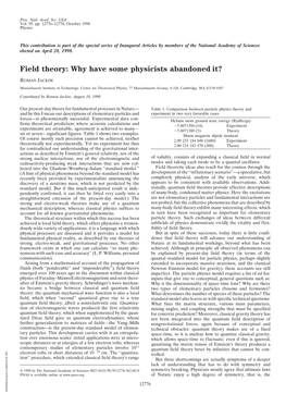 Field Theory: Why Have Some Physicists Abandoned It?