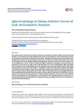 Igbo Cosmology in Chinua Achebe's Arrow of God: an Evaluative Analysis