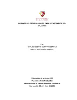 Demanda Del Recurso Hidrico En El Departamento Del Atlantico