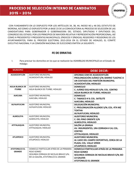 Proceso De Selección Interno De Candidatos 2015 – 2016