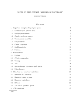 Notes on the Course “Algebraic Topology”