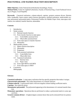 Polynomial and Matrix Fraction Description