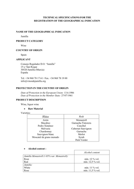 Technical Specifications for the Registration of the Geographical Indication