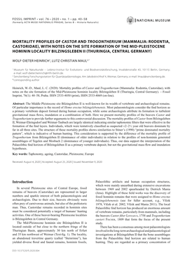 Mammalia: Rodentia, Castoridae), with Notes on the Site Formation of the Mid-Pleistocene Hominin Locality Bilzingsleben Ii (Thuringia, Central Germany)