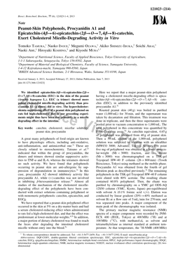 Peanut-Skin Polyphenols, Procyanidin A1 and Epicatechin-(4 !6)-Epicatechin-(2 !O!7, 4 !8)-Catechin, Exert Cholesterol Micelle-Degrading Activity in Vitro