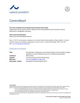 Acculturation, Adaptation, and Mental Health Among Ladakhi College Students: a Mixed Methods Study of an Indigenous Population