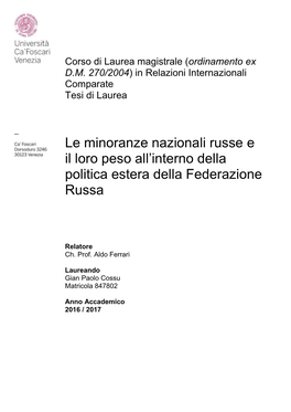 Le Minoranze Nazionali Russe E Il Loro Peso All'interno Della Politica Estera