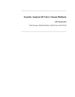 Security Analysis of Valve's Steam Platform