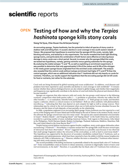 Testing of How and Why the Terpios Hoshinota Sponge Kills Stony Corals Siang‑Tai Syue, Chia‑Hsuan Hsu & Keryea Soong*