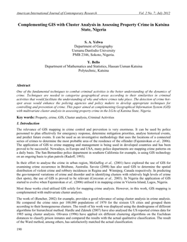 Complementing GIS with Cluster Analysis in Assessing Property Crime in Katsina State, Nigeria