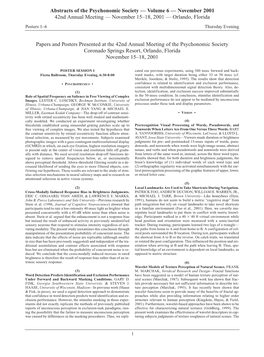 Papers and Posters Presented at the 42Nd Annual Meeting of the Psychonomic Society Coronado Springs Resort, Orlando, Florida November 15–18, 2001