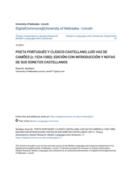 POETA PORTUGUÉS Y CLÁSICO CASTELLANO, LUÍS VAZ DE CAMÕES (C.1524-1580): EDICIÓN CON INTRODUCCIÓN Y NOTAS DE SUS SONETOS CASTELLANOS