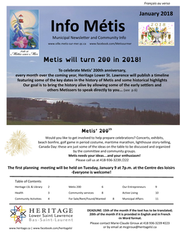Info Métis – January 2018