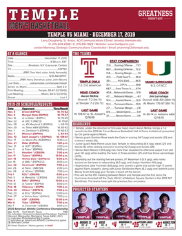 TEMPLE MEN’S BASKETBALL TEMPLE VS MIAMI - DECEMBER 17, 2019 Larry Dougherty, Sr