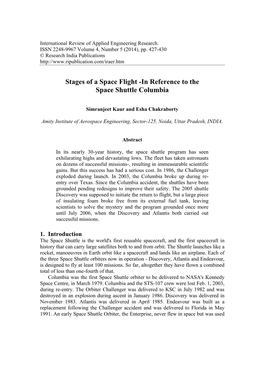 Stages of a Space Flight -In Reference to the Space Shuttle Columbia