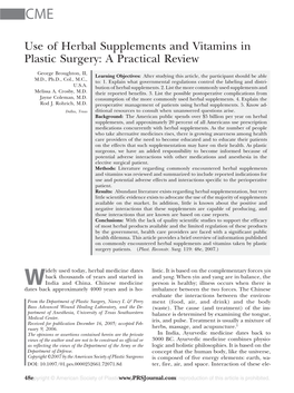 Use of Herbal Supplements and Vitamins in Plastic Surgery: a Practical Review