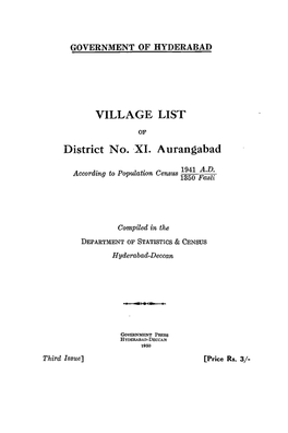 Village List of District No-XVI, Aurangabad According To