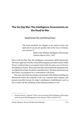 The Six Day War: the Intelligence Assessments on the Road to War