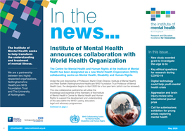 Institute of Mental Health Announces Collaboration with World Health