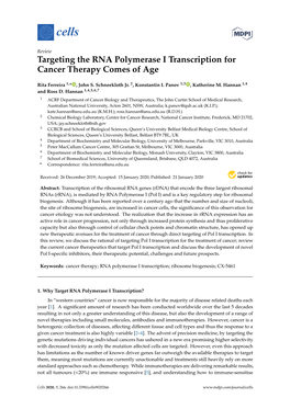 Targeting the RNA Polymerase I Transcription for Cancer Therapy Comes of Age