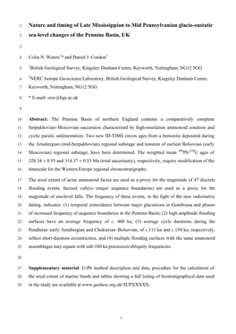 Nature and Timing of Late Mississippian to Mid Pennsylvanian Glacio-Eustatic Sea-Level Changes of the Pennine Basin, UK