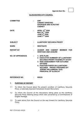 Agenda Item No. GLOUCESTER CITY COUNCIL COMMITTEE : CMT