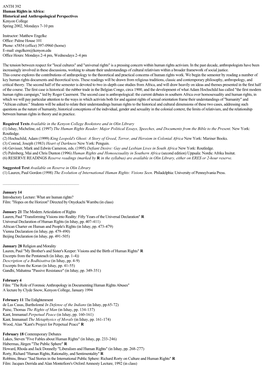 ANTH 392 Human Rights in Africa: Historical and Anthropological Perspectives Kenyon College Spring 2002, Mondays 7-10 Pm