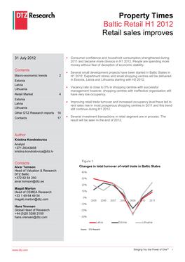 Property Times Baltic Retail H1 2012 Retail Sales Improves