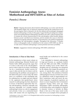 Feminist Anthropology Anew: Motherhood and HIV/AIDS As Sites of Action