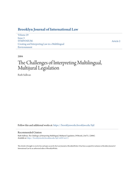 The Challenges of Interpreting Multilingual, Multijural Legislation, 29 Brook