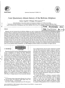 Late Quaternary Climate History of the Bolivian Altiplano