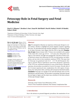 Fetoscopy Role in Fetal Surgery and Fetal Medicine