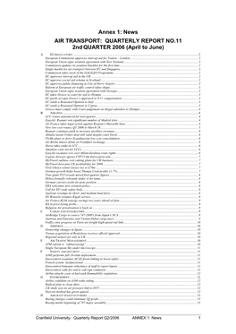 AIR TRANSPORT: QUARTERLY REPORT NO.11 2Nd QUARTER 2006 (April to June)