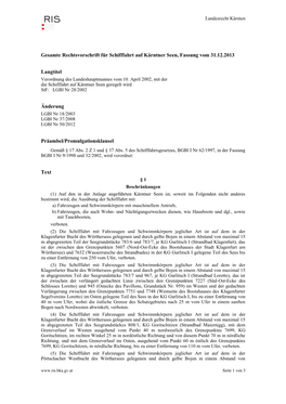 Gesamte Rechtsvorschrift Für Schifffahrt Auf Kärntner Seen, Fassung Vom 31.12.2013