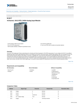 NI 9217 4-Channel, 100 Ω RTD, 24-Bit Analog Input Module