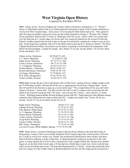 West Virginia Open History Compiled by Bob Baker/WVGA