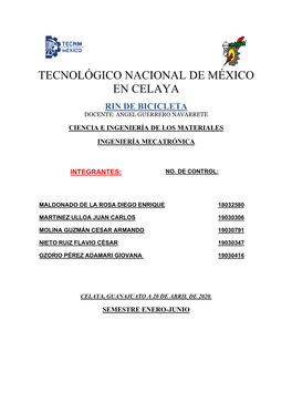 Tecnológico Nacional De México En Celaya Rin De Bicicleta Docente: Angel Guerrero Navarrete