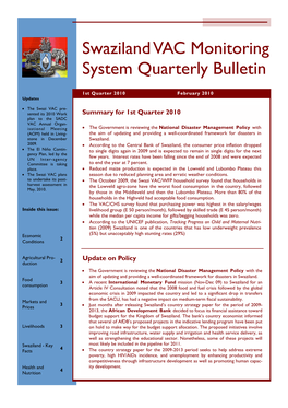 Swaziland VAC Monitoring System Quarterly Bulletin