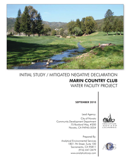 Initial Study / Mitigated Negative Declaration Marin Country Club Water Facility Project