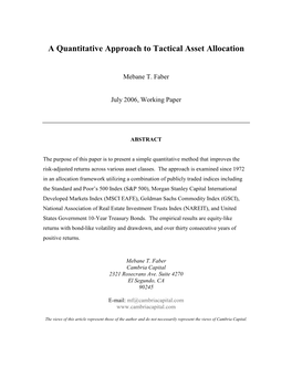 A Quantitative Approach to Tactical Asset Allocation