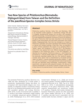 Two New Species of Pristionchus (Nematoda: Diplogastridae) from Taiwan and the Definition of the Pacificus Species-Complex Sensu Stricto