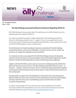 The Ally Challenge Presented by Mclaren Statement Regarding COVID-19