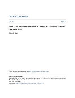 Albert Taylor Bledsoe: Defender of the Old South and Architect of the Lost Cause