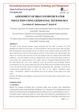 Assessment of Bhavani River Water Pollution Using Geospatial Technology