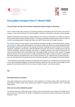 Free Public Transport from 1St March 2020