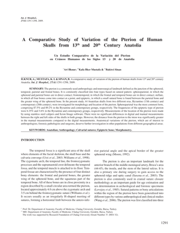 A Comparative Study of Variation of the Pterion of Human Skulls from 13Th and 20Th Century Anatolia