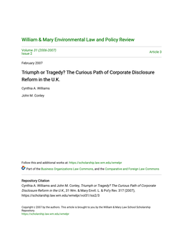 The Curious Path of Corporate Disclosure Reform in the UK