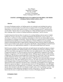 141 Stacy Philpott Department of Zoology P.O. Box 351800 University of Washington Seattle, Washington 98195-1800 EXOTIC LADYBIRD