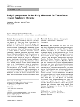 Bathyal Sponges from the Late Early Miocene of the Vienna Basin (Central Paratethys, Slovakia)